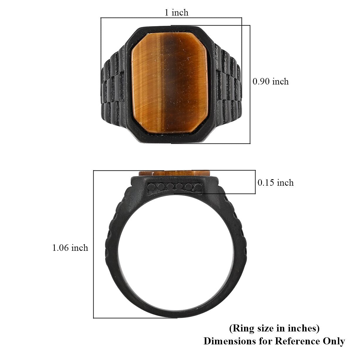 Tiger's Eye Men's Ring in ION Plated Black Stainless Steel (Size 9) 7.50 ctw
