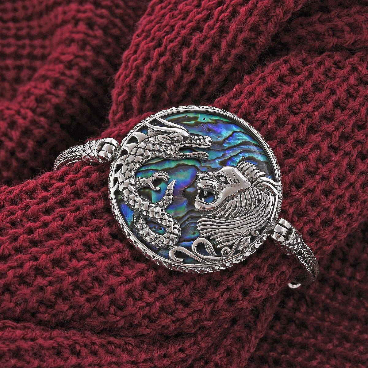 Bali Legacy Abalone Shell Lion & Dragon Bracelet in Sterling Silver (7.50 In) image number 1