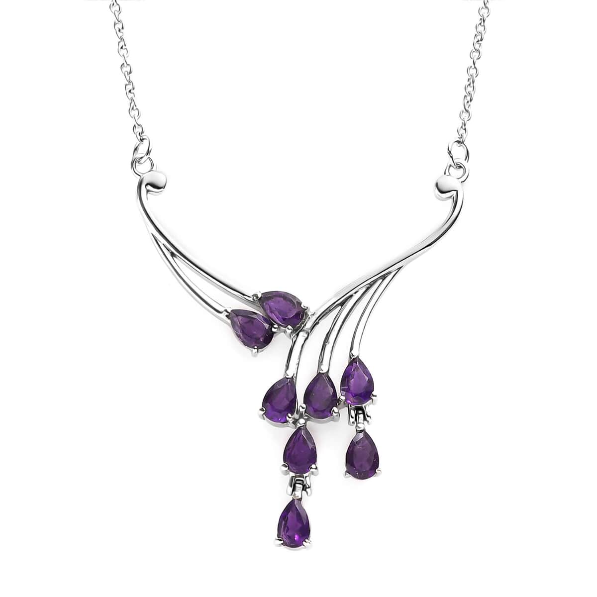 African Amethyst Necklace (18 Inches) in Stainless Steel 3.15 ctw | Tarnish-Free, Waterproof, Sweat Proof Jewelry image number 0