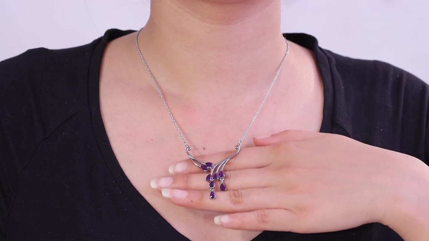African Amethyst Necklace (18 Inches) in Stainless Steel 3.15 ctw