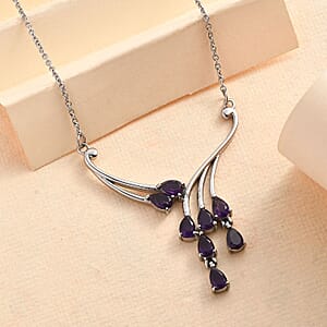 EverTrue African Amethyst Necklace (18 Inches) in Stainless Steel 3.15 ctw | Tarnish-Free, Waterproof, Sweat Proof Jewelry