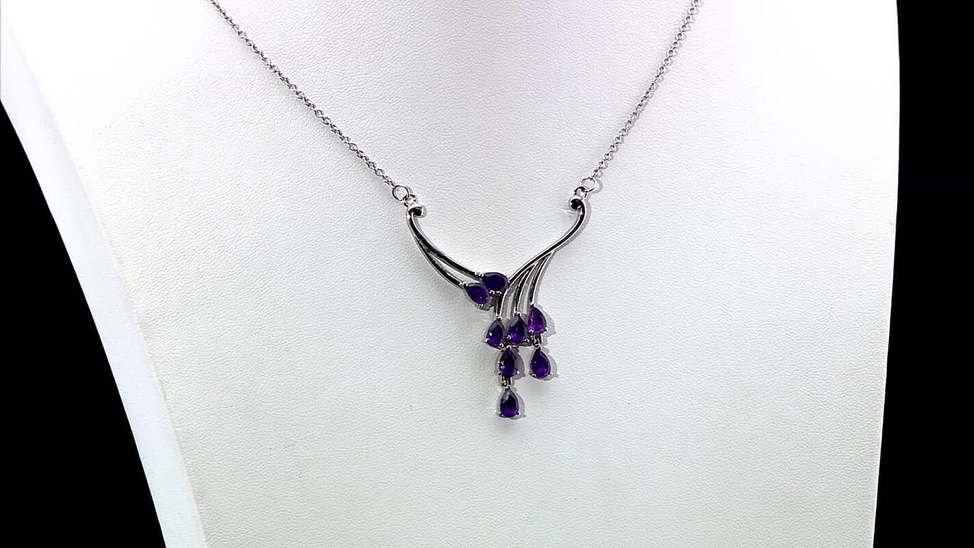 African Amethyst Necklace (18 Inches) in Stainless Steel 3.15 ctw