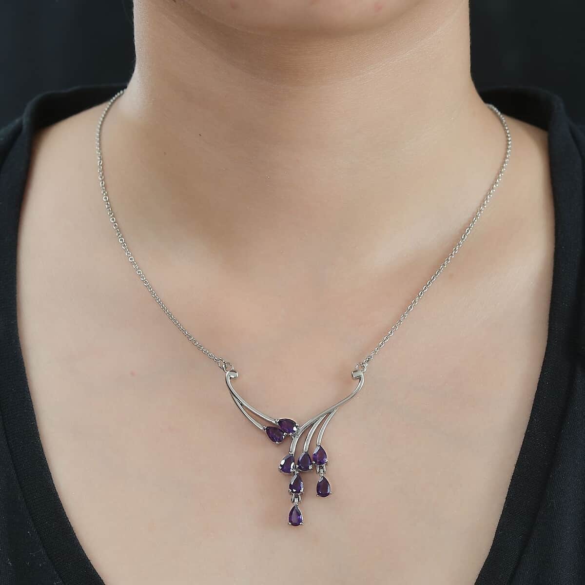 African Amethyst Necklace (18 Inches) in Stainless Steel 3.15 ctw | Tarnish-Free, Waterproof, Sweat Proof Jewelry image number 2