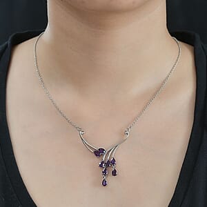 EverTrue African Amethyst Necklace (18 Inches) in Stainless Steel 3.15 ctw | Tarnish-Free, Waterproof, Sweat Proof Jewelry