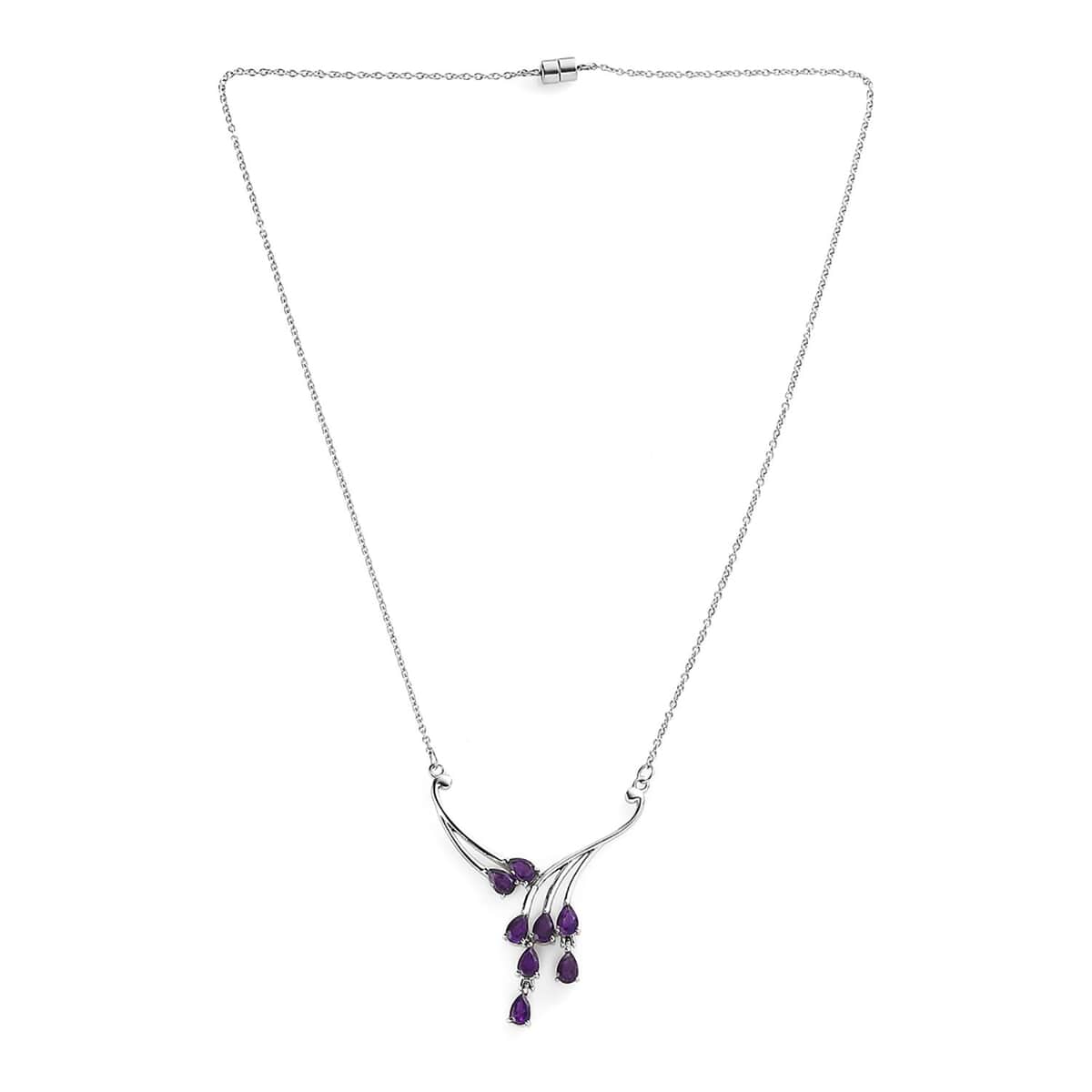 African Amethyst Necklace (18 Inches) in Stainless Steel 3.15 ctw | Tarnish-Free, Waterproof, Sweat Proof Jewelry image number 3