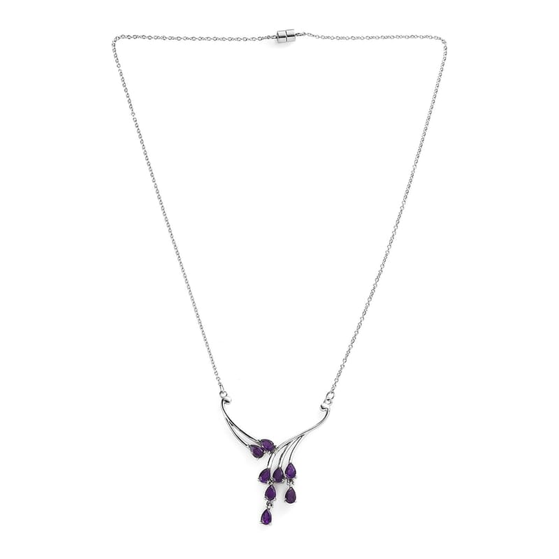 EverTrue African Amethyst Necklace (18 Inches) in Stainless Steel 3.15 ctw | Tarnish-Free, Waterproof, Sweat Proof Jewelry