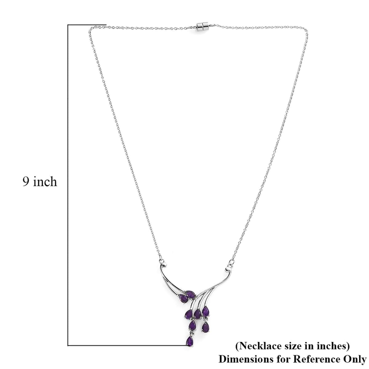 African Amethyst Necklace (18 Inches) in Stainless Steel 3.15 ctw | Tarnish-Free, Waterproof, Sweat Proof Jewelry image number 5