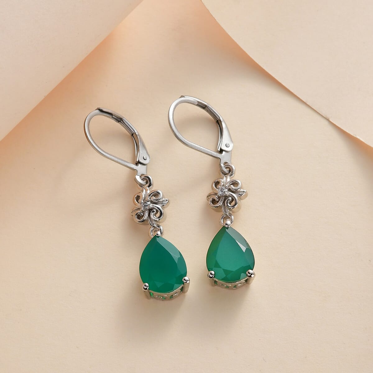 Karis Verde Onyx and White Zircon Dangling Earrings in Platinum Bond 4.85 ctw image number 1