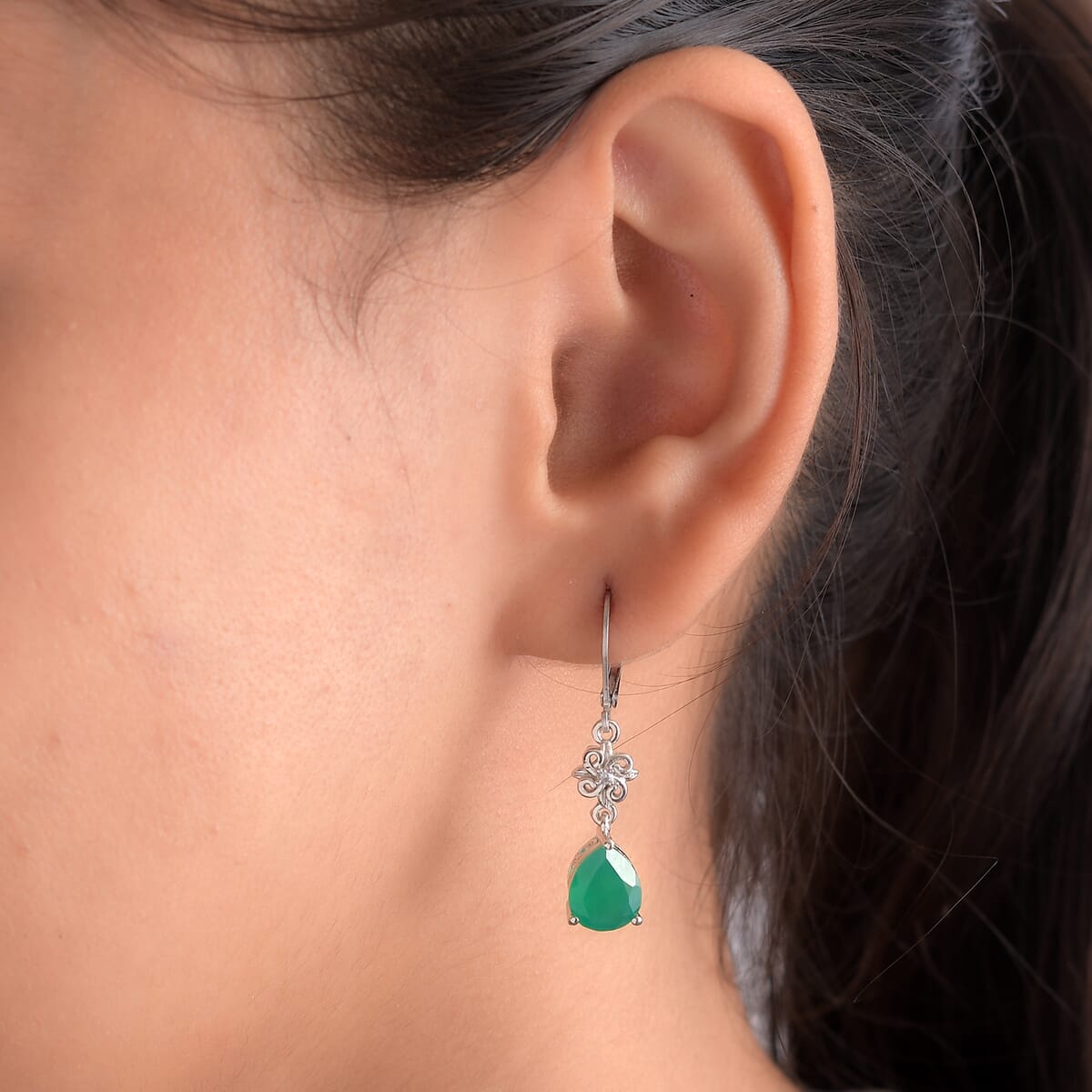 Karis Verde Onyx and White Zircon Dangling Earrings in Platinum Bond 4.85 ctw image number 2