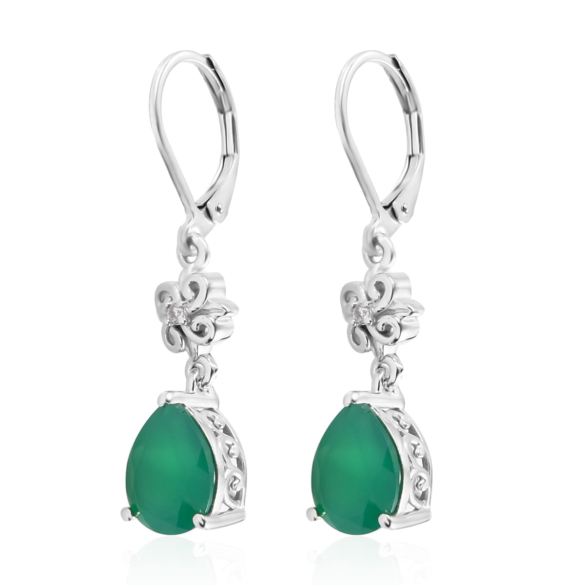 Karis Verde Onyx and White Zircon Dangling Earrings in Platinum Bond 4.85 ctw image number 3