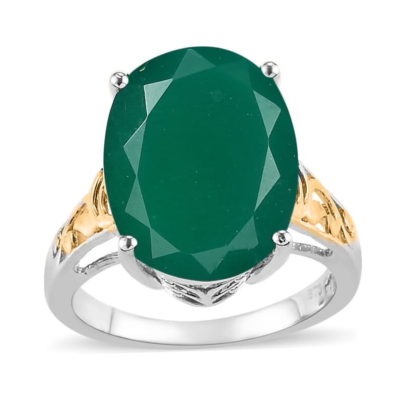 Karis Verde Onyx Solitaire Ring in 18K YG Plated and Platinum Bond (Size 10.0) 7.50 ctw