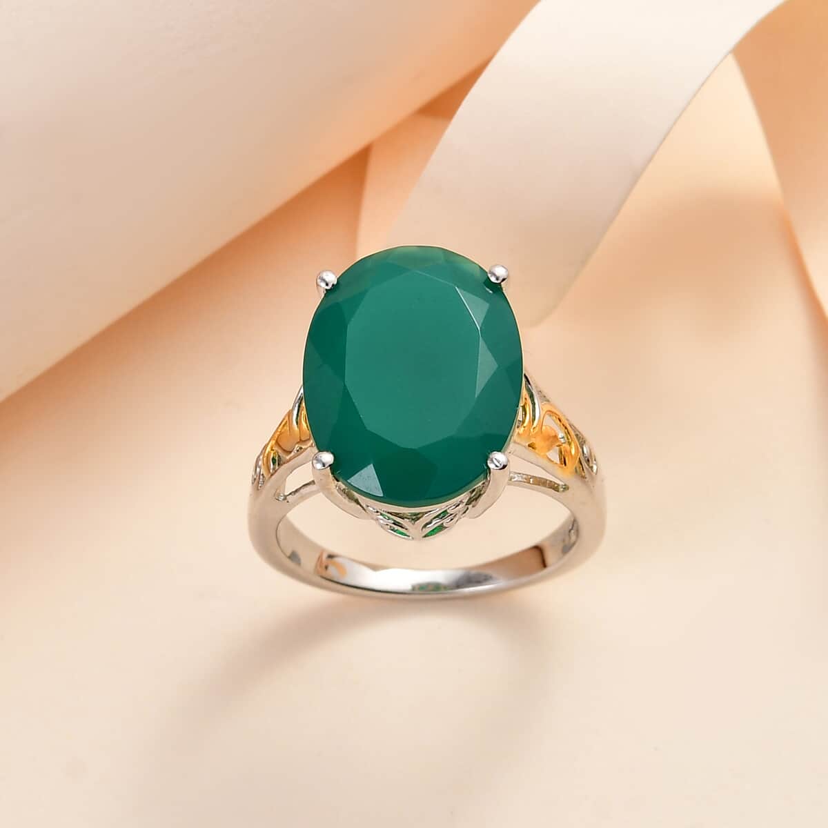 Karis Verde Onyx Solitaire Ring in 18K YG Plated and Platinum Bond 7.50 ctw image number 1