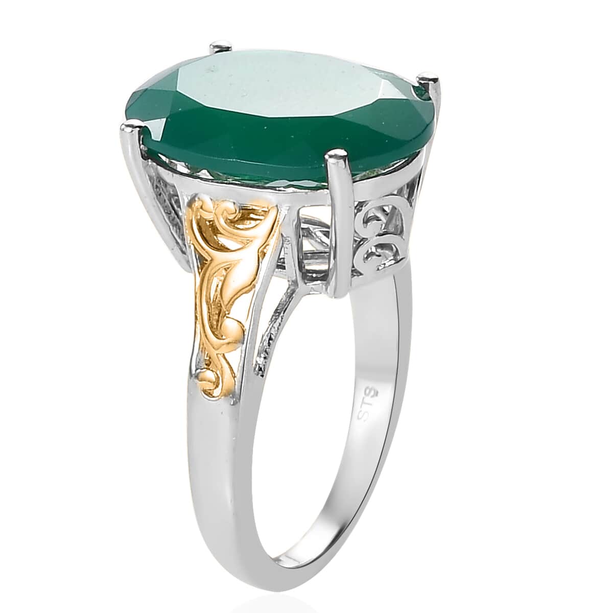 Karis Verde Onyx Solitaire Ring in 18K YG Plated and Platinum Bond 7.50 ctw image number 3