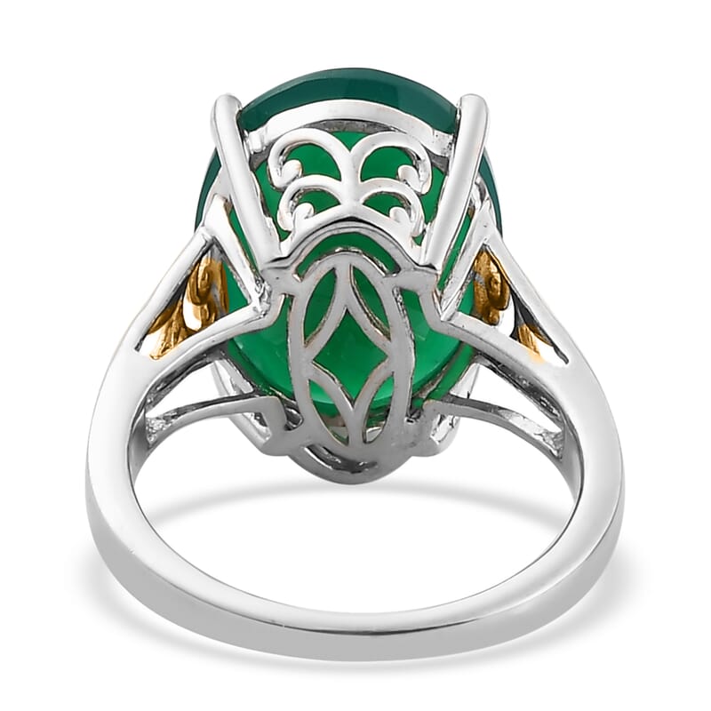 Karis Verde Onyx Solitaire Ring in 18K YG Plated and Platinum Bond (Size 10.0) 7.50 ctw