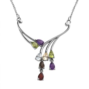 Multi Gemstone Necklace (18 Inches) in Stainless Steel 3.35 ctw | Tarnish-Free, Waterproof, Sweat Proof Jewelry