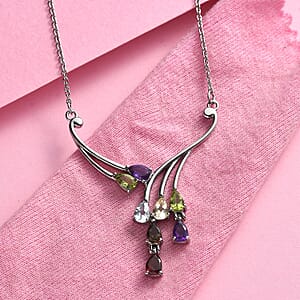 EverTrue Multi Gemstone Necklace (18 Inches) in Stainless Steel 3.35 ctw | Tarnish-Free, Waterproof, Sweat Proof Jewelry