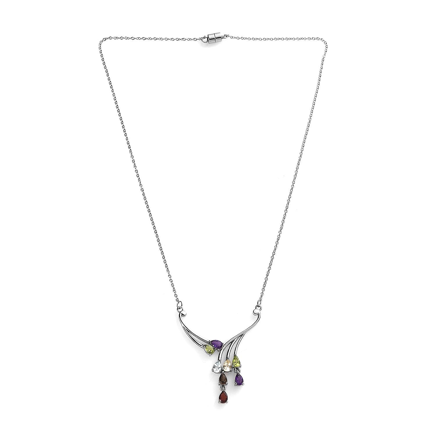 EverTrue Multi Gemstone Necklace (18 Inches) in Stainless Steel 3.35 ctw | Tarnish-Free, Waterproof, Sweat Proof Jewelry
