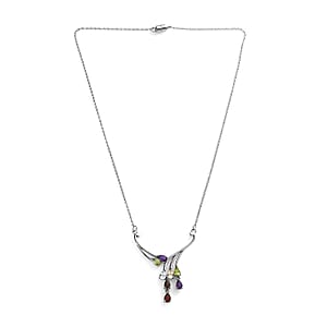EverTrue Multi Gemstone Necklace (18 Inches) in Stainless Steel 3.35 ctw | Tarnish-Free, Waterproof, Sweat Proof Jewelry