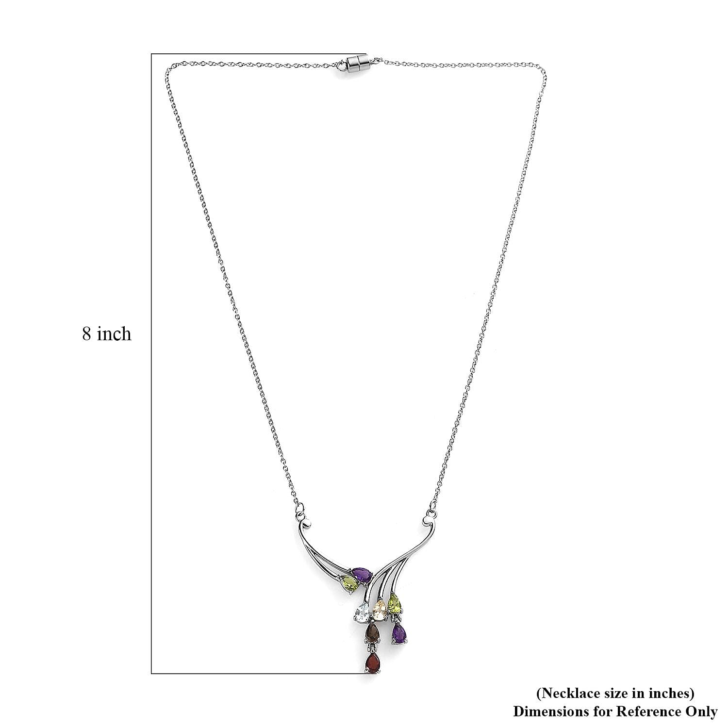 EverTrue Multi Gemstone Necklace (18 Inches) in Stainless Steel 3.35 ctw | Tarnish-Free, Waterproof, Sweat Proof Jewelry