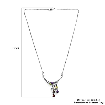 EverTrue Multi Gemstone Necklace (18 Inches) in Stainless Steel 3.35 ctw | Tarnish-Free, Waterproof, Sweat Proof Jewelry