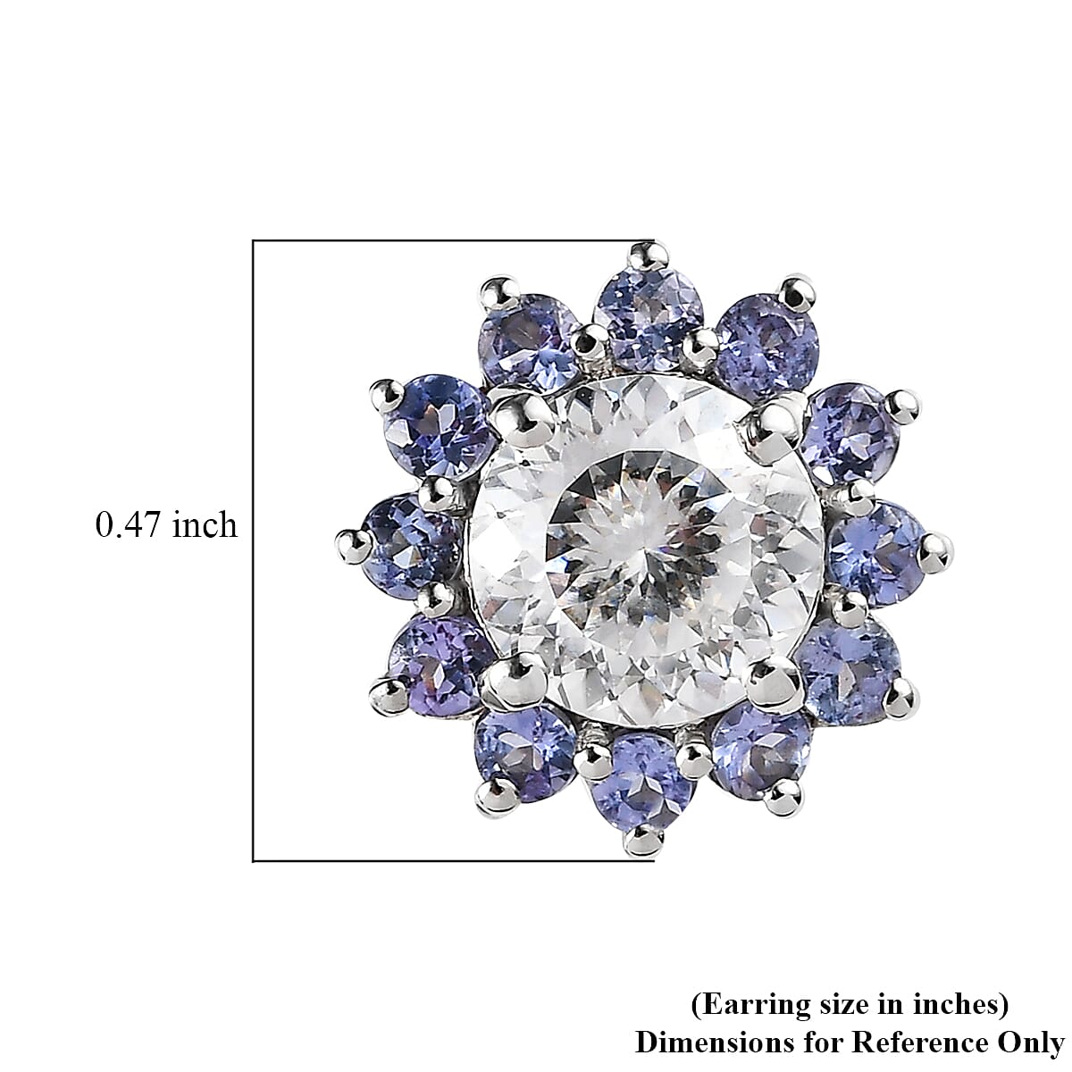 120 Facets Moissanite and Tanzanite Floral Stud Earrings in Platinum Over Sterling Silver 3.00 ctw