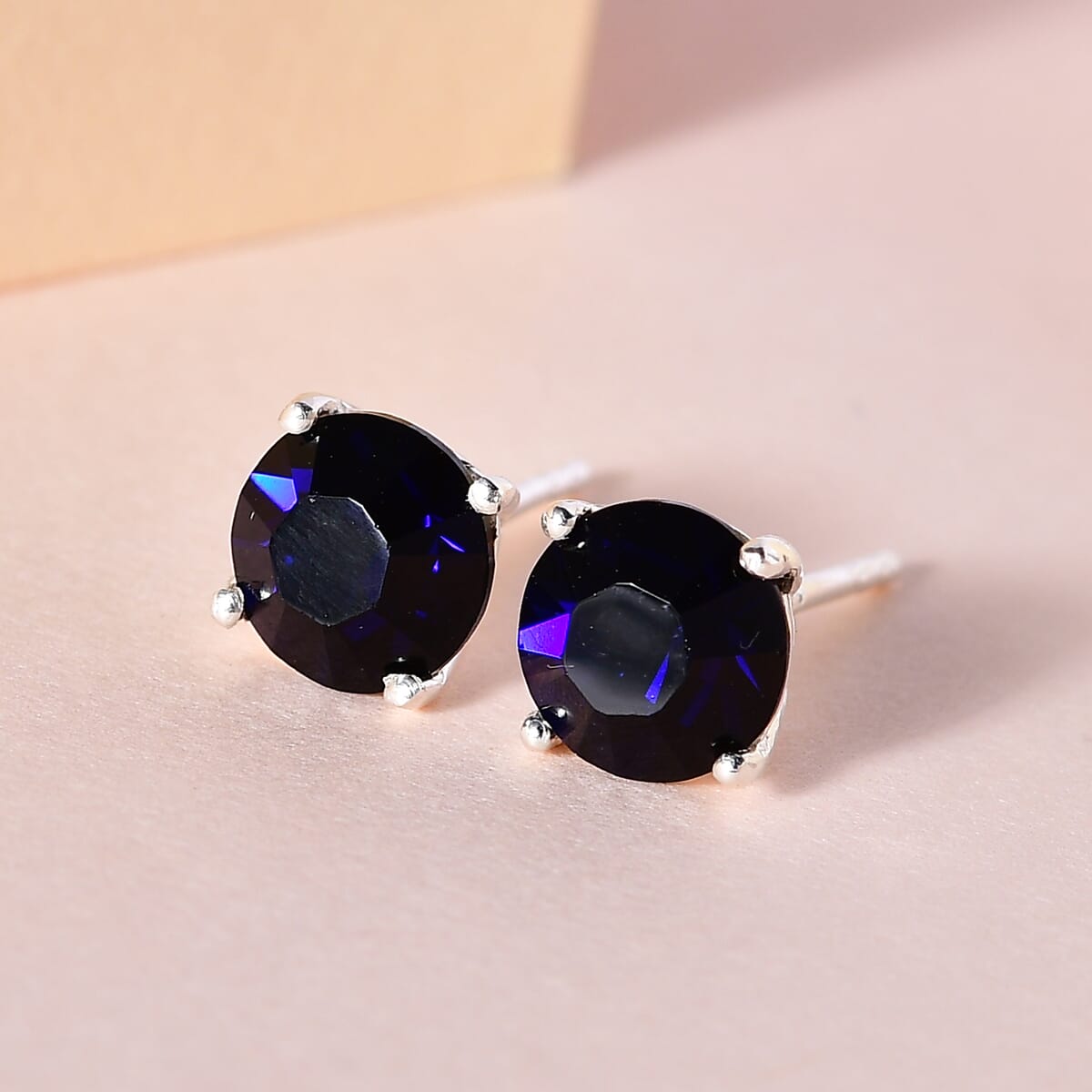 Dark Indigo Crystal Stud Earrings in Sterling Silver 2.65 ctw image number 1