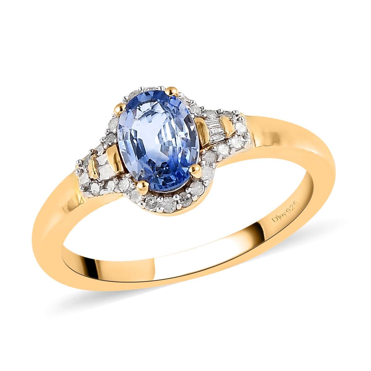 Ceylon Blue Sapphire and Diamond Ring in Vermeil Yellow Gold Over Sterling Silver (Size 8.0) 1.15 ctw image number 0