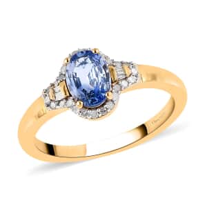 Ceylon Blue Sapphire and Diamond Ring in Vermeil Yellow Gold Over Sterling Silver (Size 8.0) 1.15 ctw