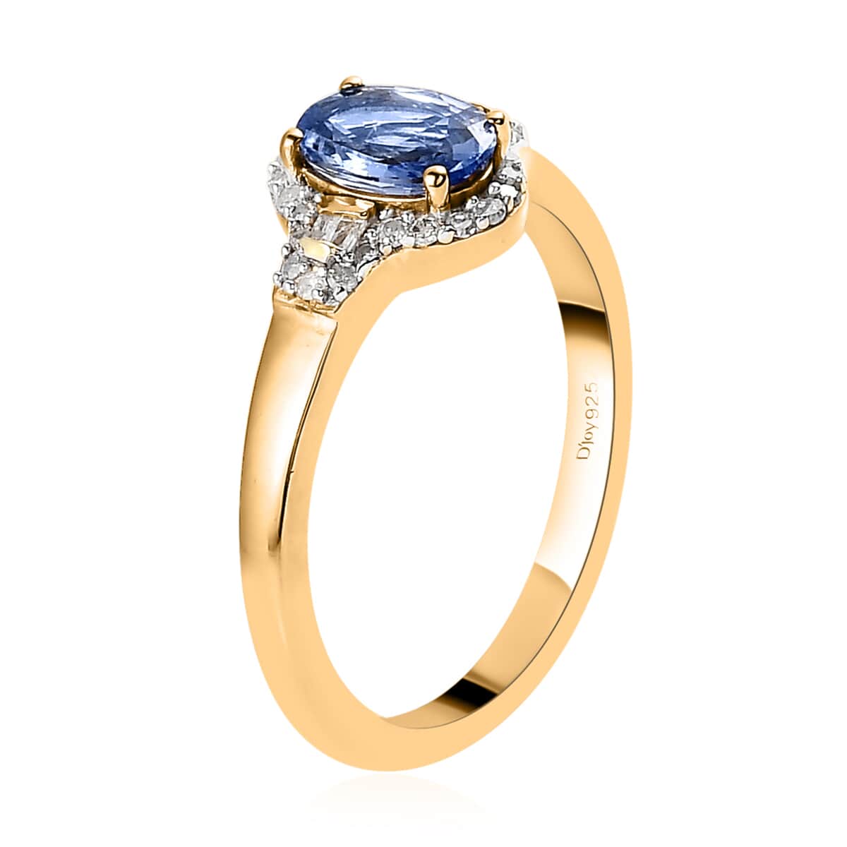 Ceylon Blue Sapphire and Diamond Ring in Vermeil Yellow Gold Over Sterling Silver (Size 8.0) 1.15 ctw image number 3