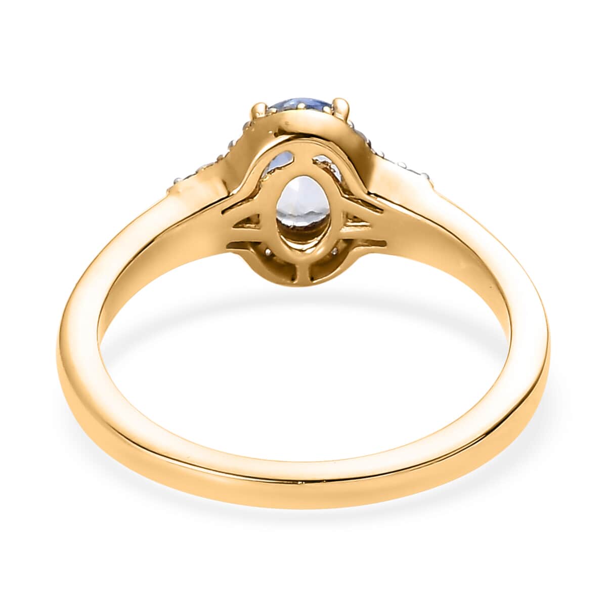 Ceylon Blue Sapphire and Diamond Ring in Vermeil Yellow Gold Over Sterling Silver (Size 8.0) 1.15 ctw image number 4