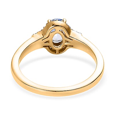 Ceylon Blue Sapphire and Diamond Ring in Vermeil Yellow Gold Over Sterling Silver (Size 9.0) 1.15 ctw