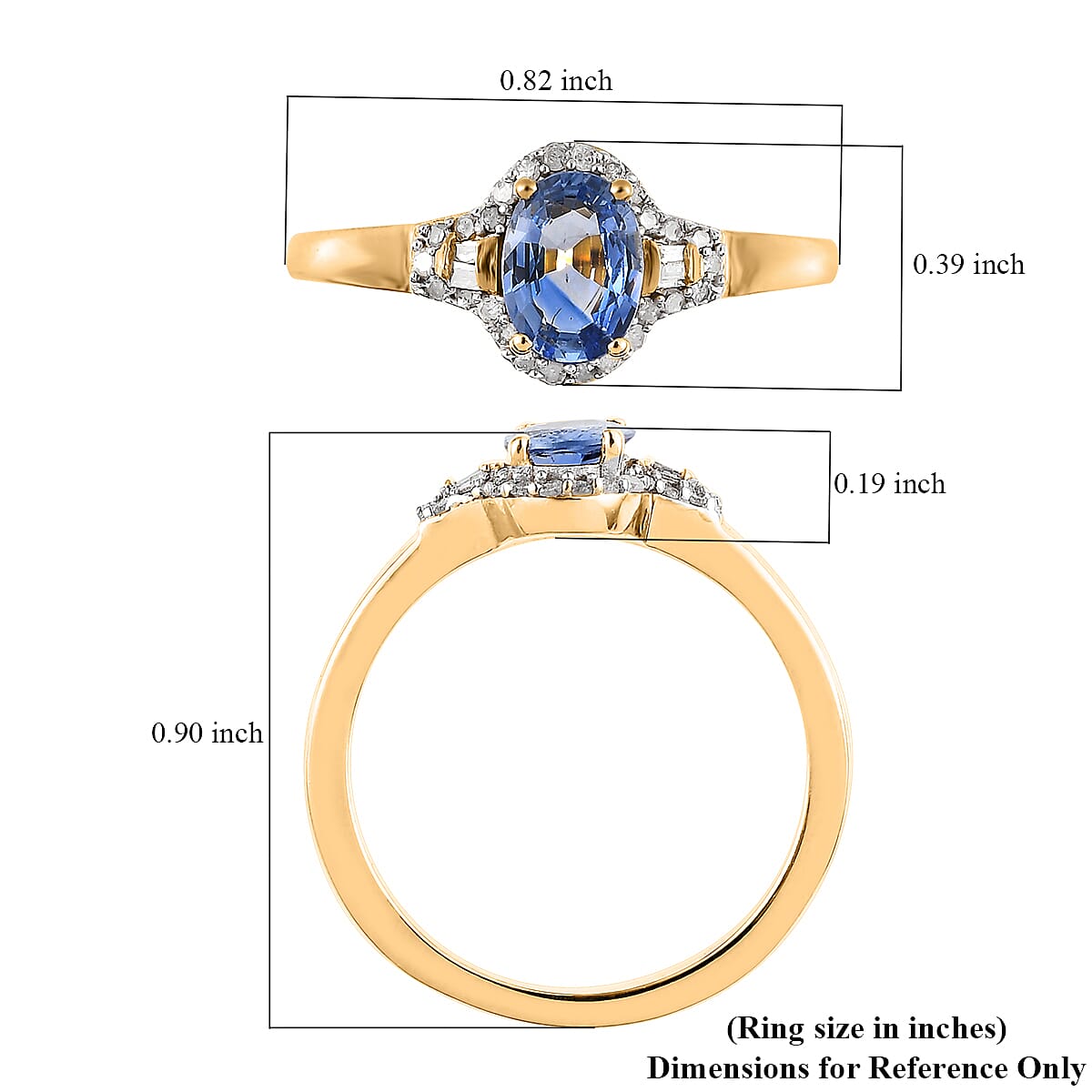 Ceylon Blue Sapphire and Diamond Ring in Vermeil Yellow Gold Over Sterling Silver (Size 9.0) 1.15 ctw image number 5