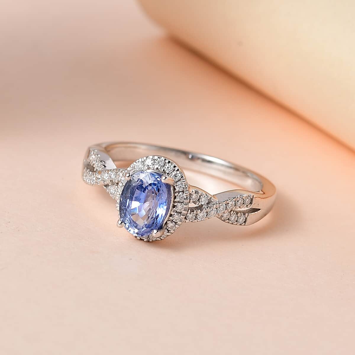 Buy Blue Ceylon Sapphire and Moissanite Infinity Shank Ring in Platinum ...