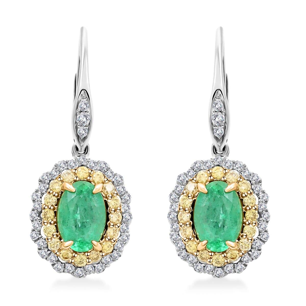 By Modani and Tony Diniz Deal 14K White Gold Emerald, Natural Yellow and White Diamond Earrings 1.90 ctw image number 0