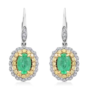 By Modani and Tony Diniz Deal 14K White Gold Emerald, Natural Yellow and White Diamond Earrings 1.90 ctw