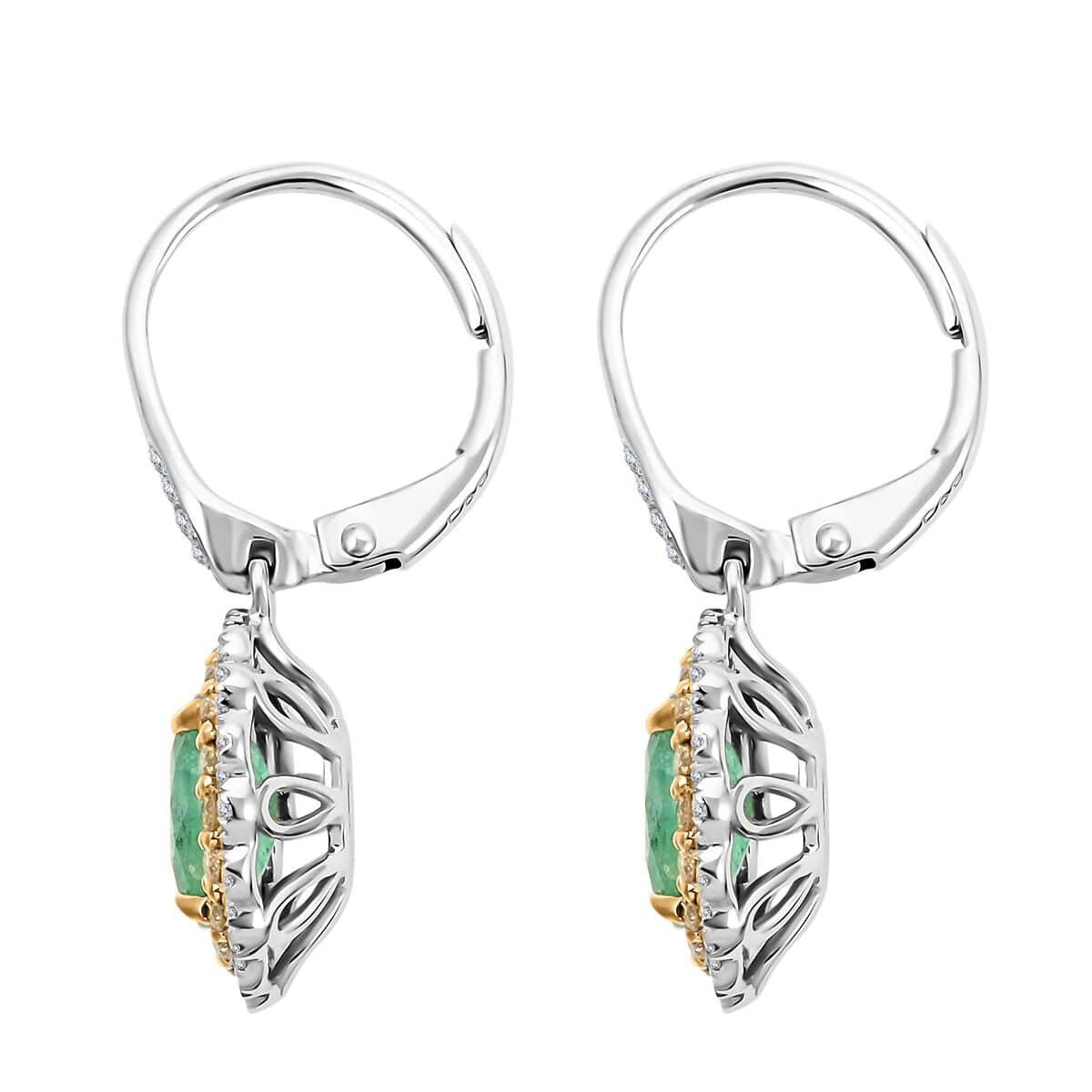 By Modani and Tony Diniz Deal 14K White Gold Emerald, Natural Yellow and White Diamond Earrings 1.90 ctw image number 3