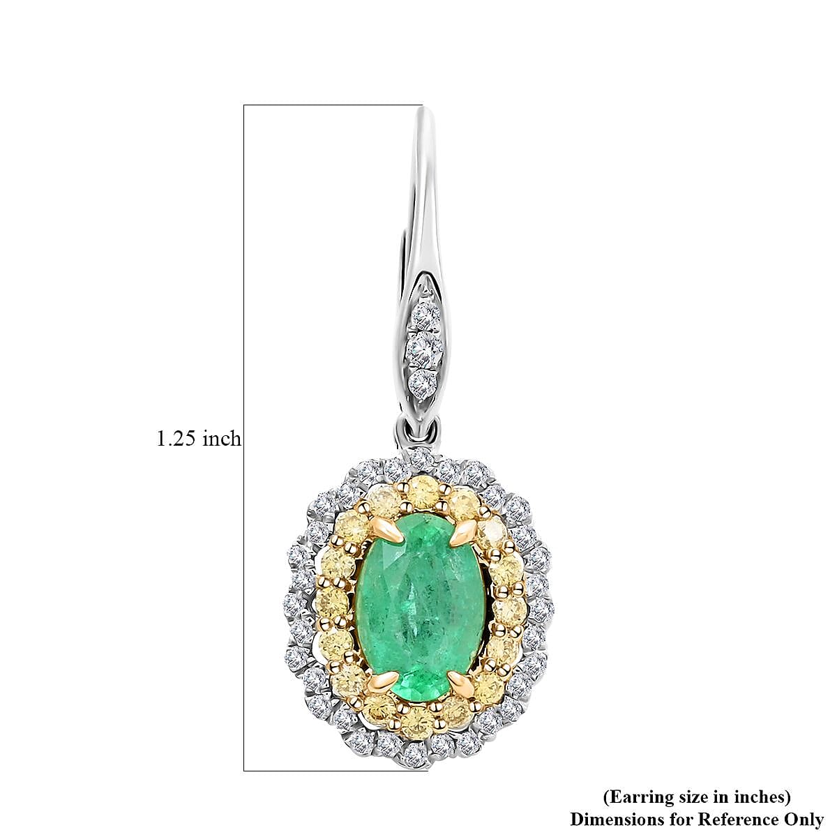 Modani 14K White Gold Emerald, Natural Yellow and White Diamond Earrings 1.90 ctw