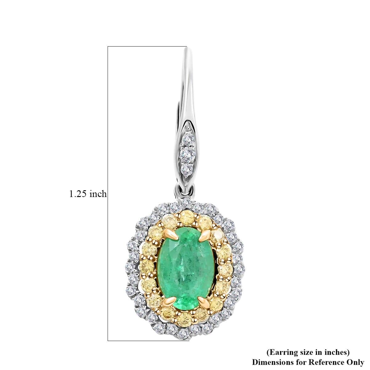 By Modani and Tony Diniz Deal 14K White Gold Emerald, Natural Yellow and White Diamond Earrings 1.90 ctw image number 5