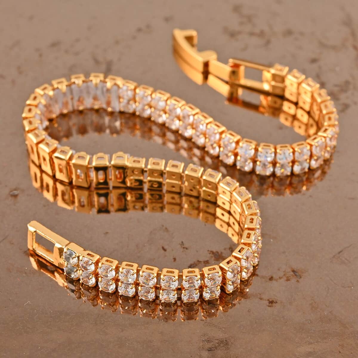 Simulated Diamond Bracelet in Goldtone (7.00 In) 2.75 ctw image number 1