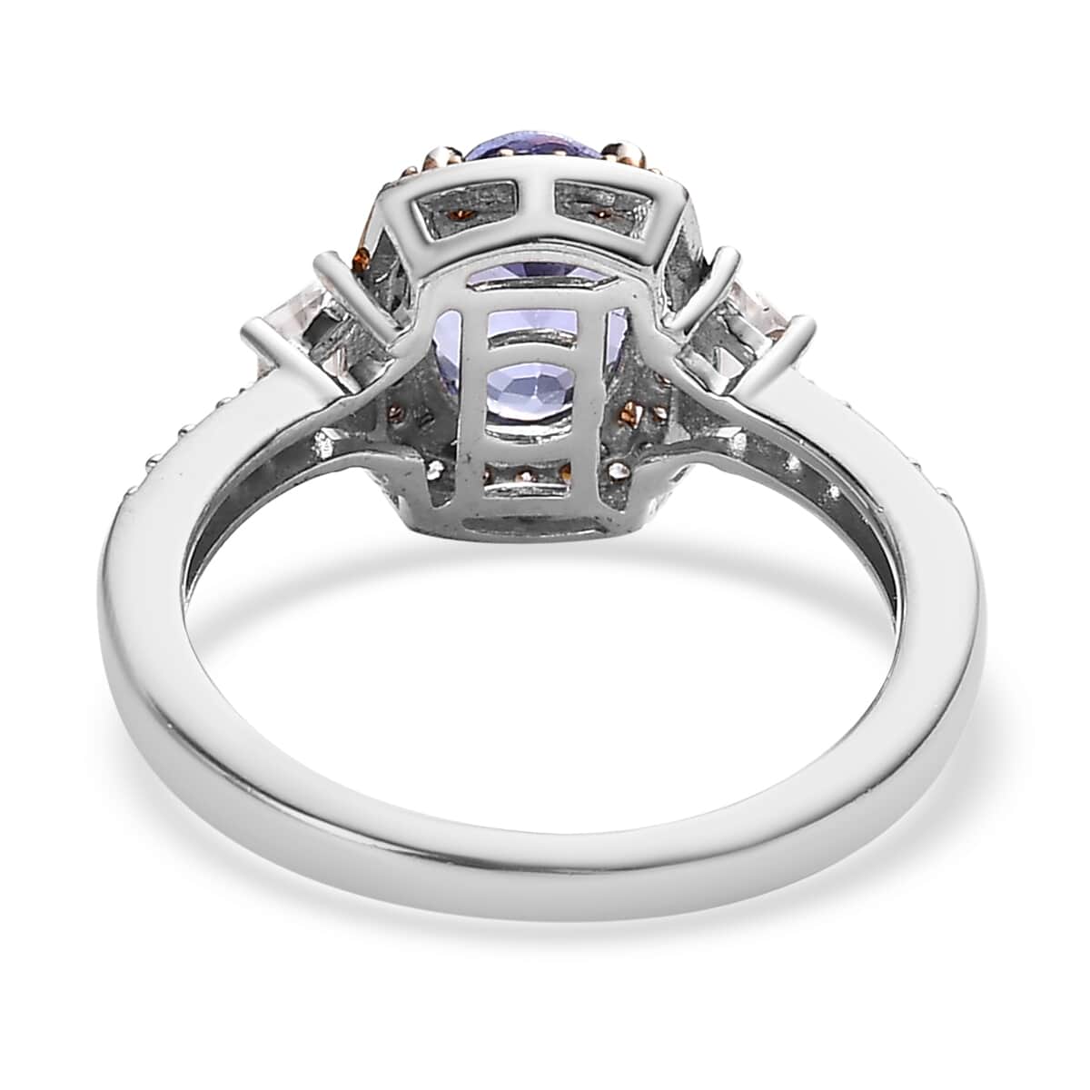 Tanzanite, Brown and White Zircon Halo Ring in Platinum Over Sterling Silver 1.85 ctw image number 4