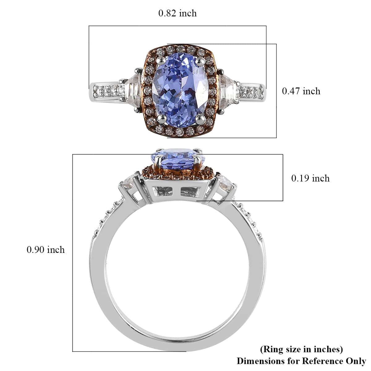 Tanzanite, Brown and White Zircon Halo Ring in Platinum Over Sterling Silver 1.85 ctw image number 5