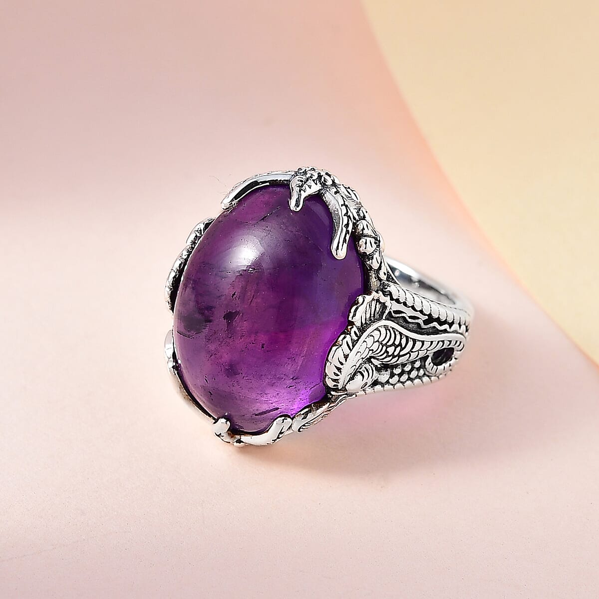 Artisan Crafted African Amethyst Ring in Sterling Silver (Size 7.0) 13.35 ctw image number 1