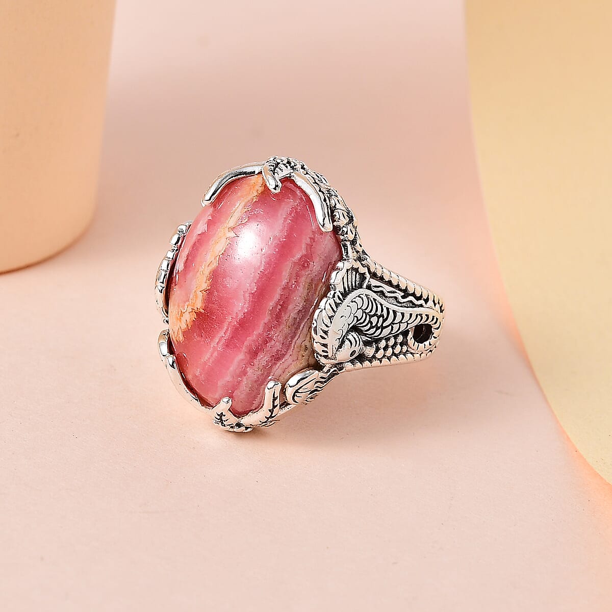 Artisan Crafted Argentinian Rhodochrosite Ring in Sterling Silver (Size 8.0) 17.85 ctw image number 1