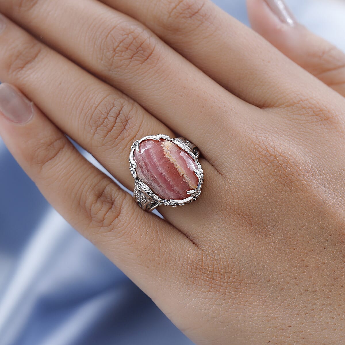 Artisan Crafted Argentinian Rhodochrosite Ring in Sterling Silver (Size 8.0) 17.85 ctw image number 2