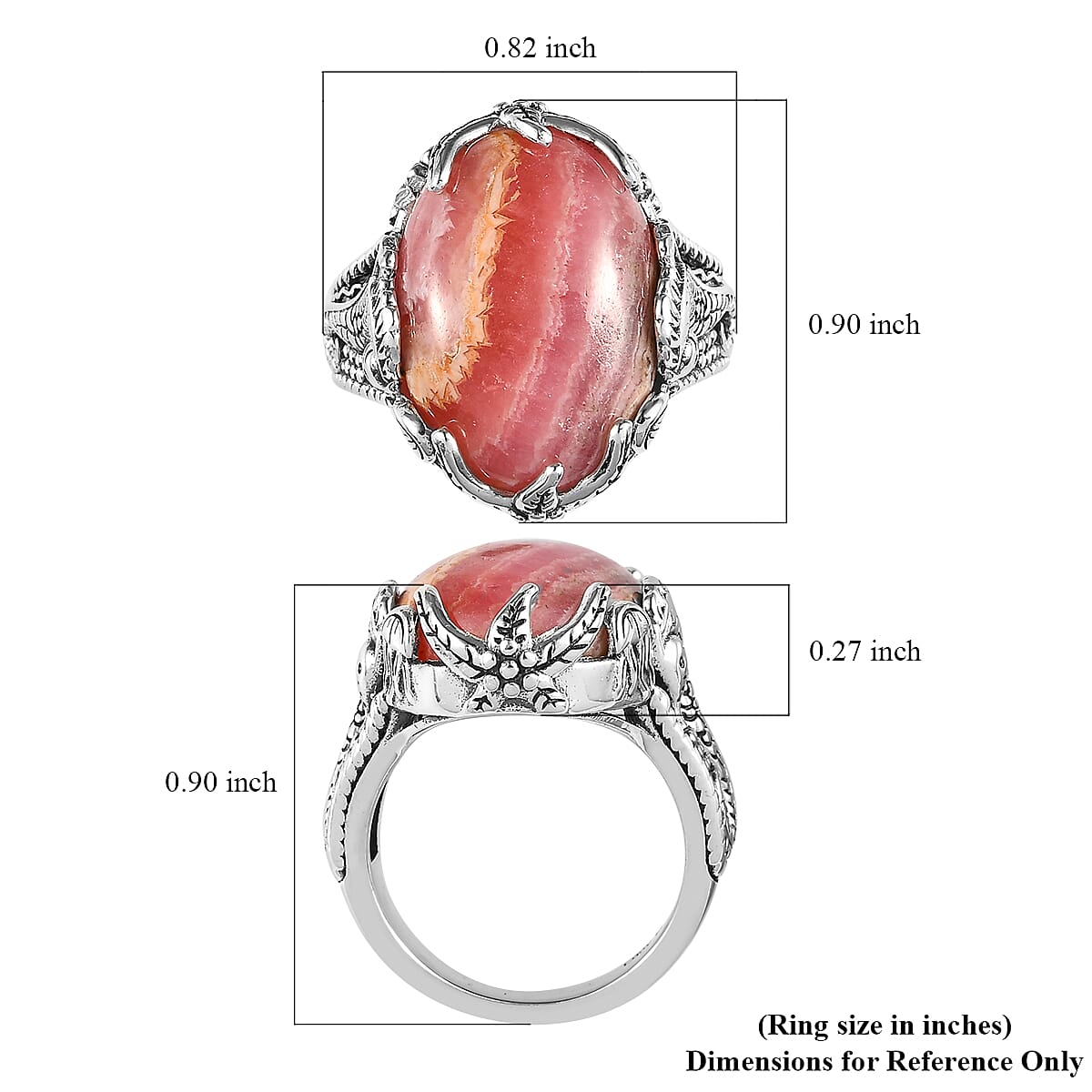 Artisan Crafted Argentinian Rhodochrosite Ring in Sterling Silver (Size 8.0) 17.85 ctw image number 5