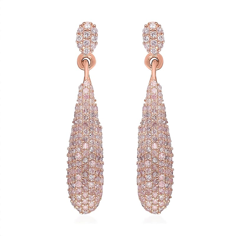 Natural Pink Diamond Dangle Earrings in Vermeil Rose Gold Over Sterling Silver 0.50 ctw
