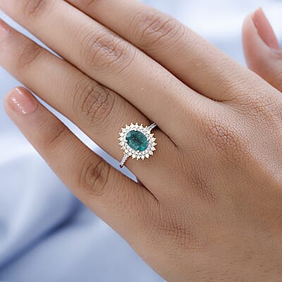 Luxoro 10K Yellow Gold AAA Kagem Zambian Emerald, Natural Yellow and White Diamond I3 Double Halo Ring (Size 10.0) 1.65 ctw