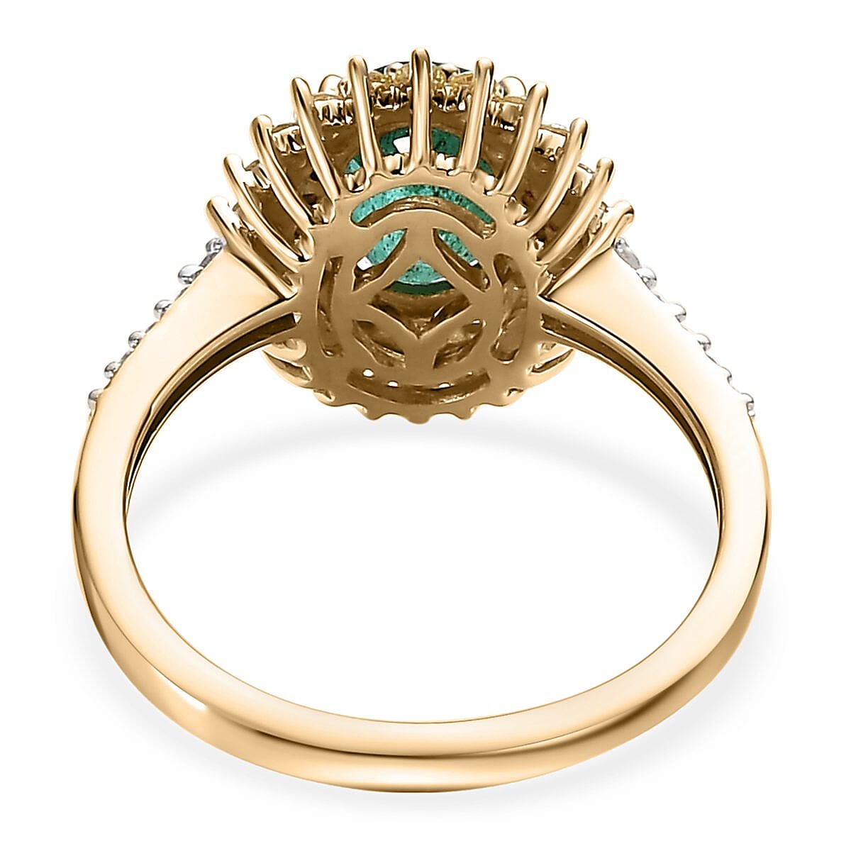 Luxoro 10K Yellow Gold AAA Kagem Zambian Emerald, Natural Yellow and White Diamond I3 Double Halo Ring (Size 7.0) 1.65 ctw image number 4