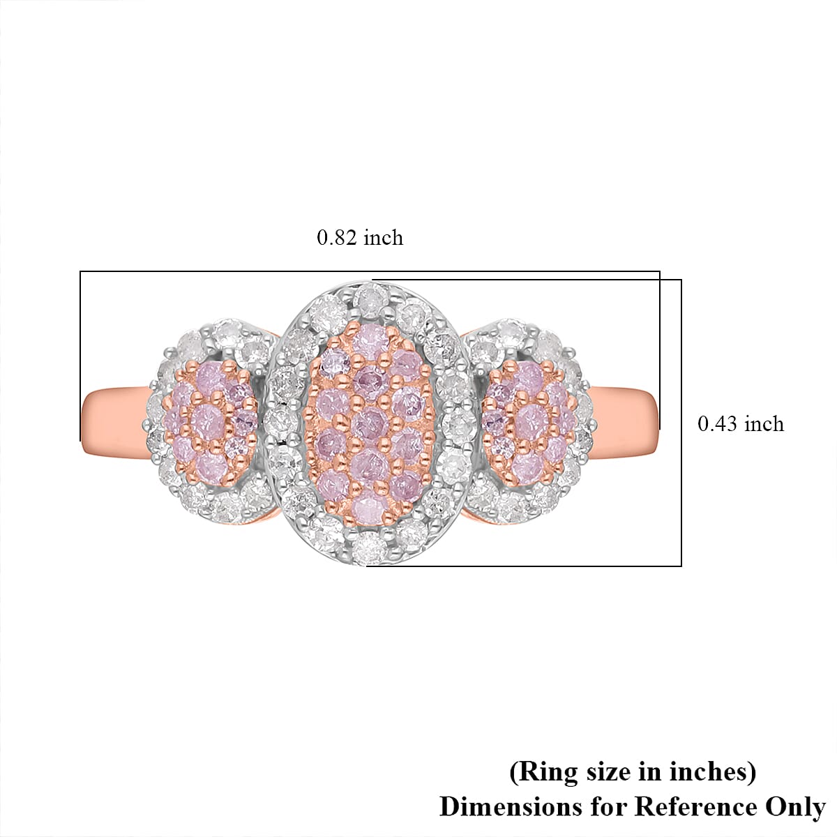 Natural Pink and White Diamond I3 Ring in Vermeil Rose Gold Over Sterling Silver (Size 10.0) 0.50 ctw