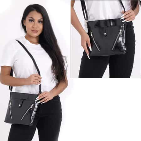 Printed Sling Crossbody Bag For Women| PU Leather Purse With 1 Compartment  | Zip Closure With Statement Strap| Stylish & Durable 2 Pc Set Black and